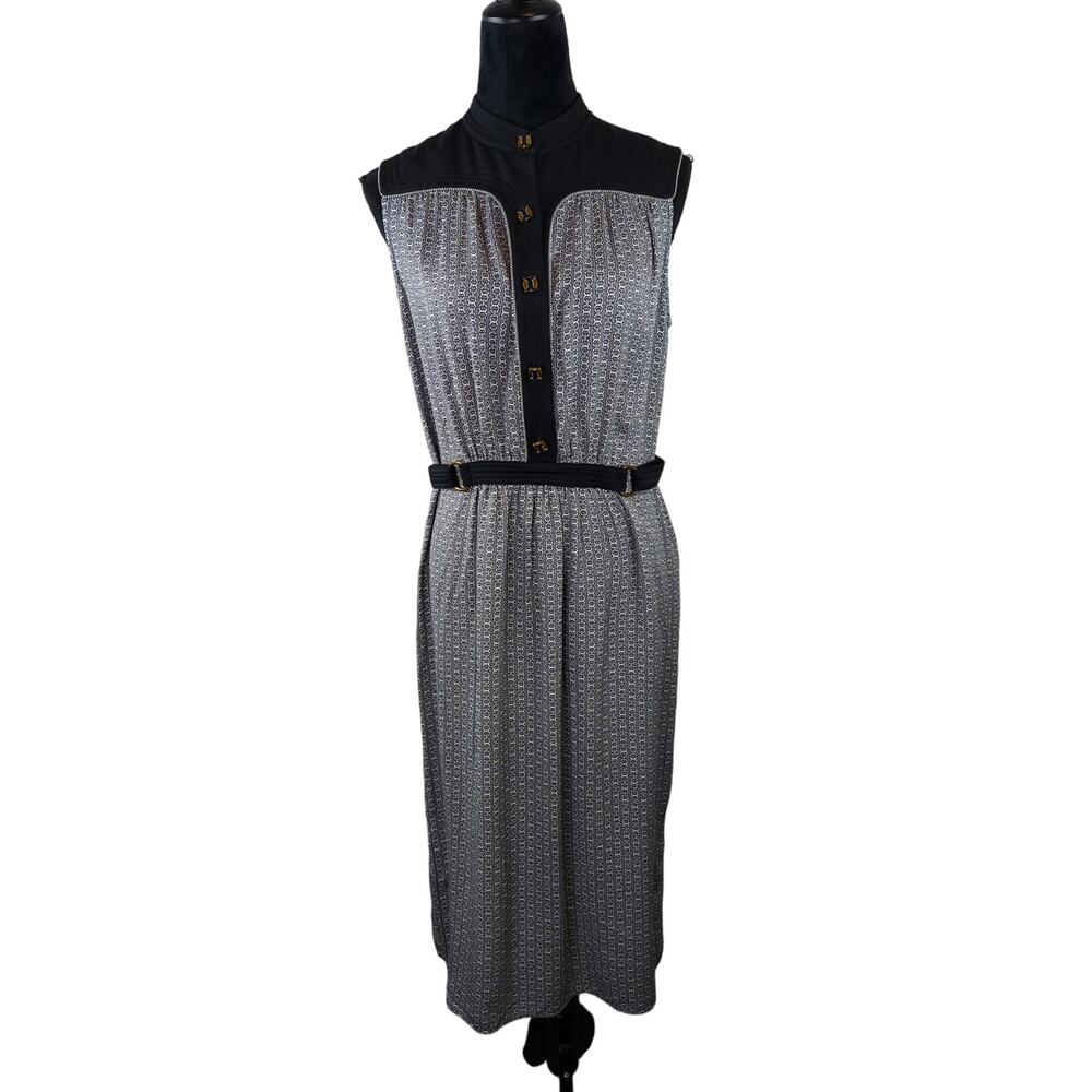 Tory Burch Blue Gemini Link Rampling Silk Belted Sleeveless Midi Dress Size 8